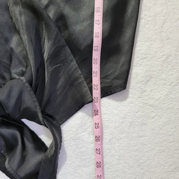 Urban Outfitters Black Satin Tie Front Nicole Blouse Flare Sleeve Deep V Size S - Picture 14 of 14